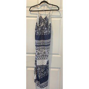 Agrade V-Neck Floral Boho Maxi Blue and White Sz XS #5
